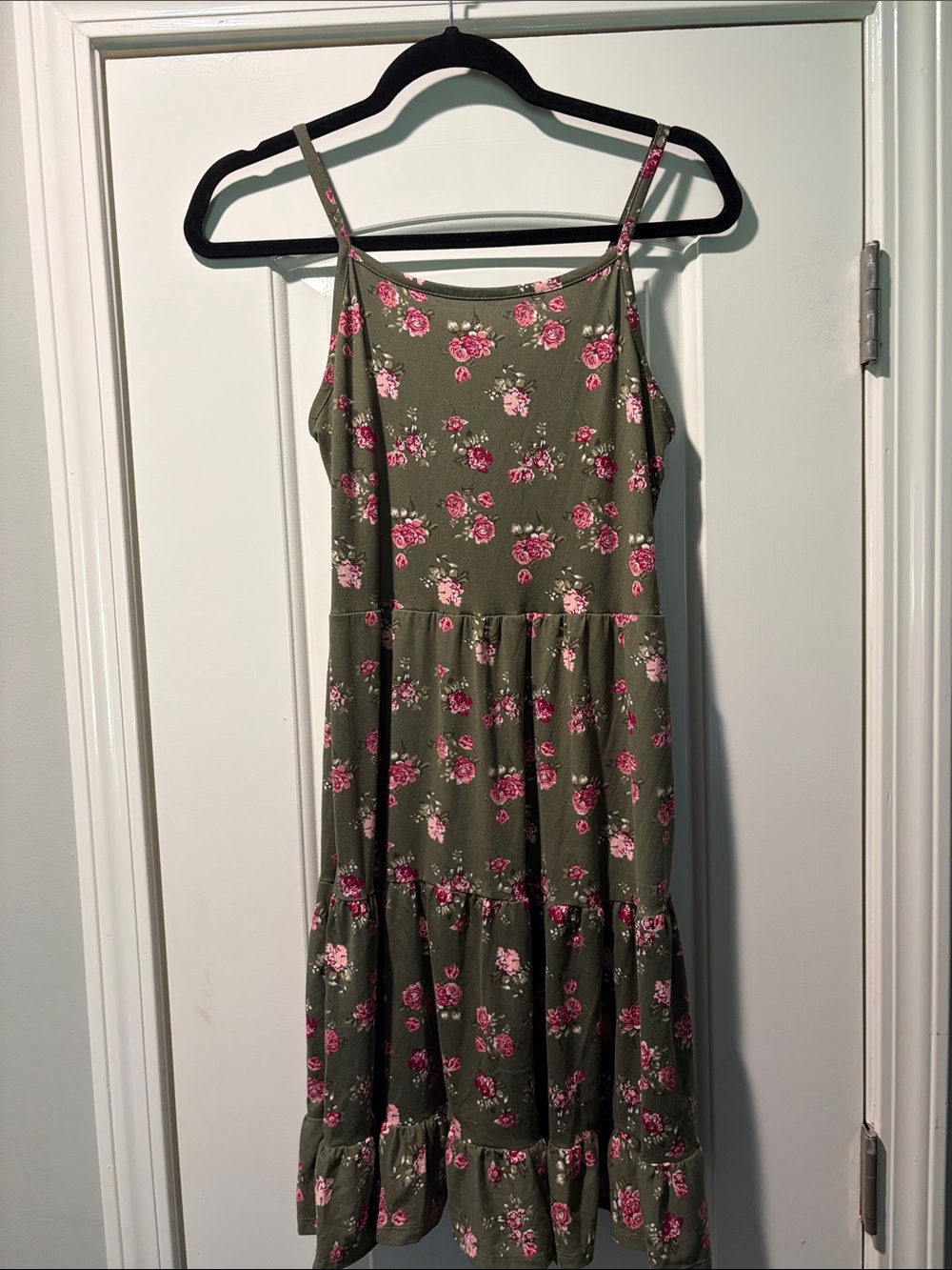 Beautees Olive Green Floral Sundress with Pink Flowers